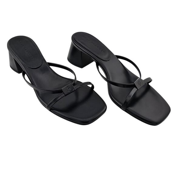 Dear Frances Patti Heel Strappy Sandal Size 37 US 7 Black Leather Slip On - Picture 1 of 9